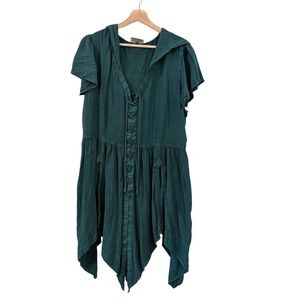 HolyClothing Dark Green Lace Up Handkerchief Hem Hooded Dress 2X Fairy Fantasy